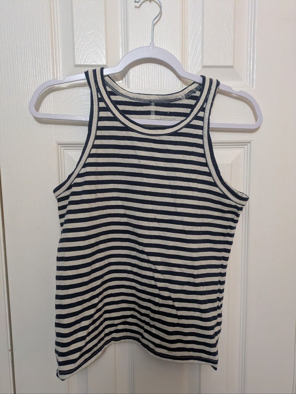 Everlane Striped Navy and Cream Cutaway Tank Top Medium